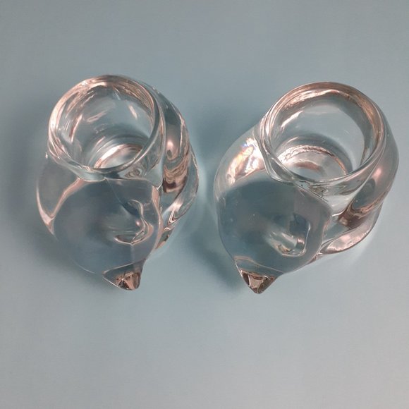 Pair of Vintage Indiana Glass Sleeping Cat/Kitten Votive Tea Light Holders - Picture 2 of 9
